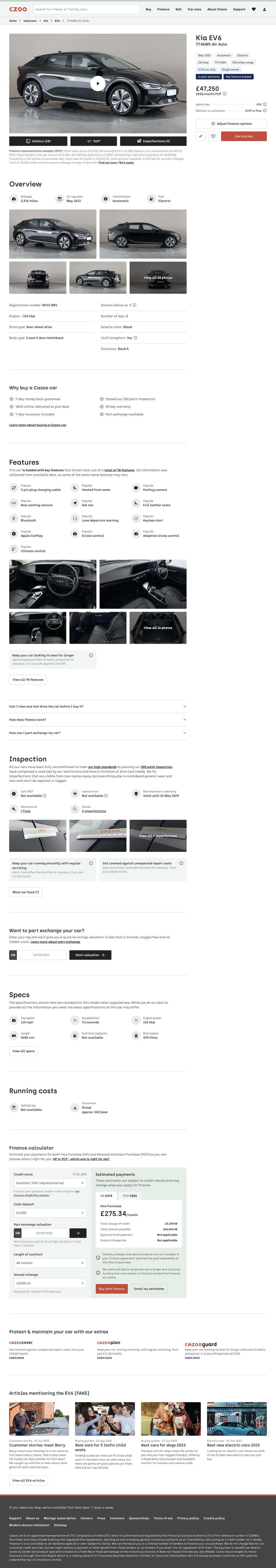 Cazoo's vehicle detail pages